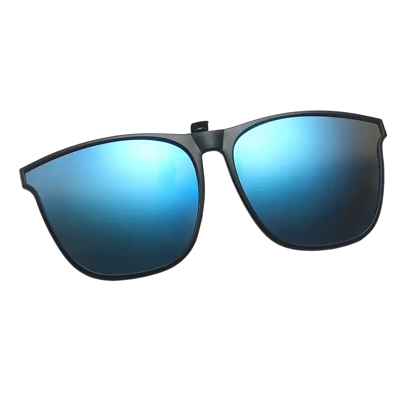 Black-framed men polarized clip-on sunglasses with uv400 protection and gradient blue mirrored lenses square design