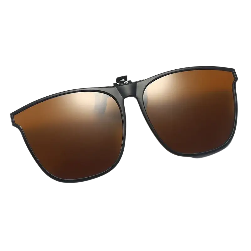 Men polarized clip on sunglasses uv400 with black frames and gradient brown mirrored lenses in a square design