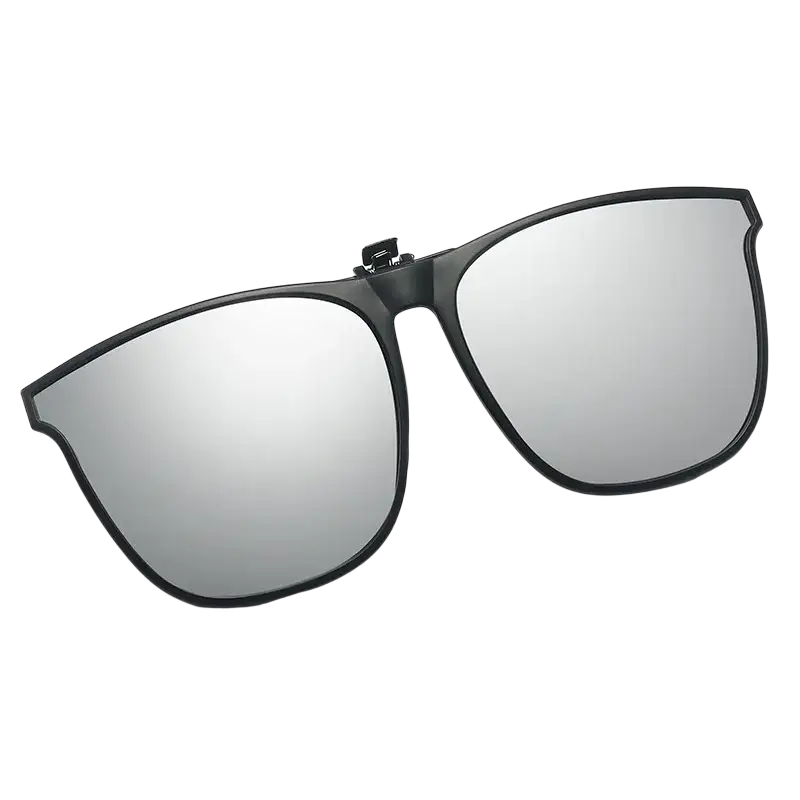 Men polarized clip on sunglasses with black frames and reflective silver uv400 square polarized lenses