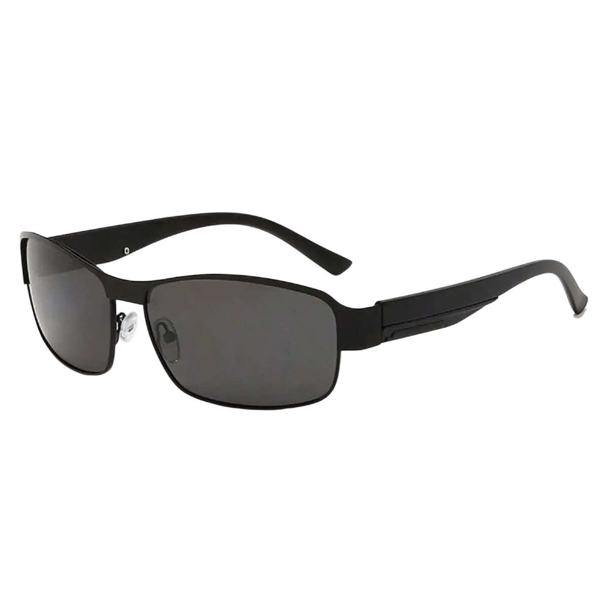 Men polarized rectangular sunglasses with black metal frame and dark gray lenses in a sleek modern design