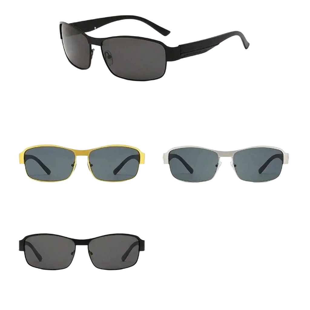 Black rectangular-framed men polarized sunglasses with dark gray lenses and metal frame for outdoor use