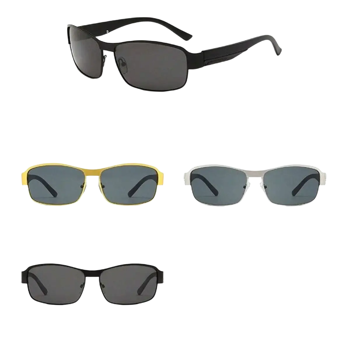 Black rectangular-framed men polarized sunglasses with dark gray lenses and metal frame for outdoor use