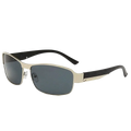 Men polarized rectangular sunglasses with silver and black metal frame and dark gray lenses