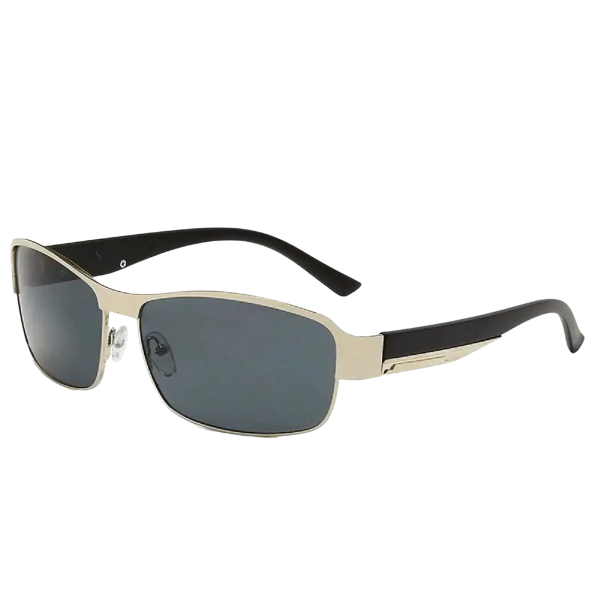 Men polarized rectangular sunglasses with silver and black metal frame and dark gray lenses