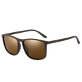 Men polarized square sunglasses with brown frames, mirrored brown lenses, and textured pattern on temple arms UV400