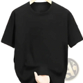 Black plain cotton t-shirt with relaxed fit and round neckline breathable summer tee for men polyester crewneck