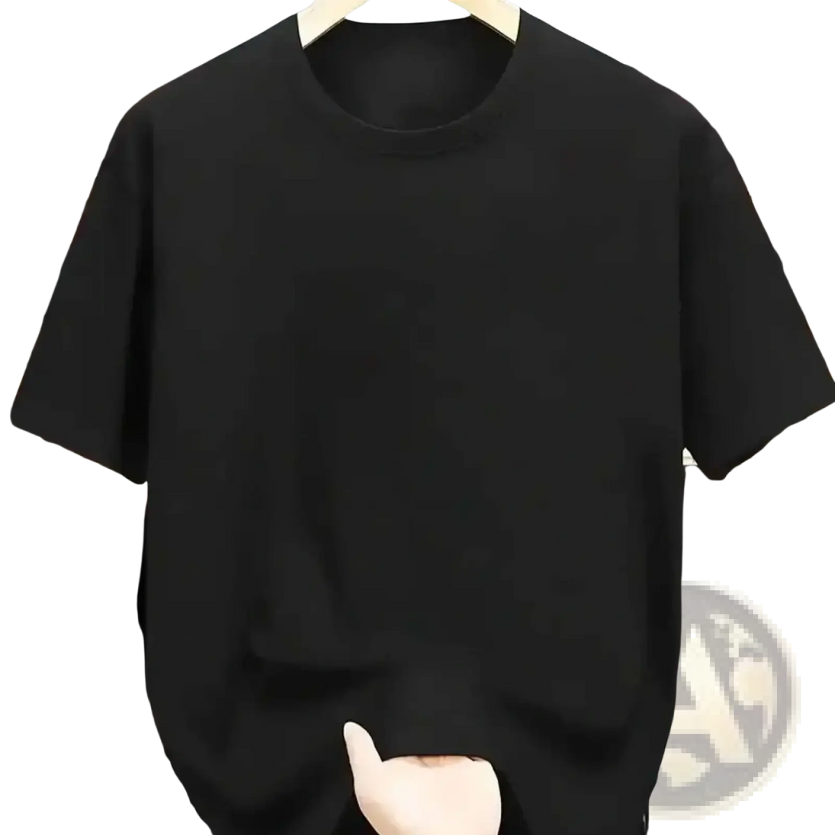 Black plain cotton t-shirt with relaxed fit and round neckline breathable summer tee for men polyester crewneck