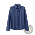 Men preppy style blazer jacket navy blue long-sleeved button-up shirt with classic collar and stitched cuffs