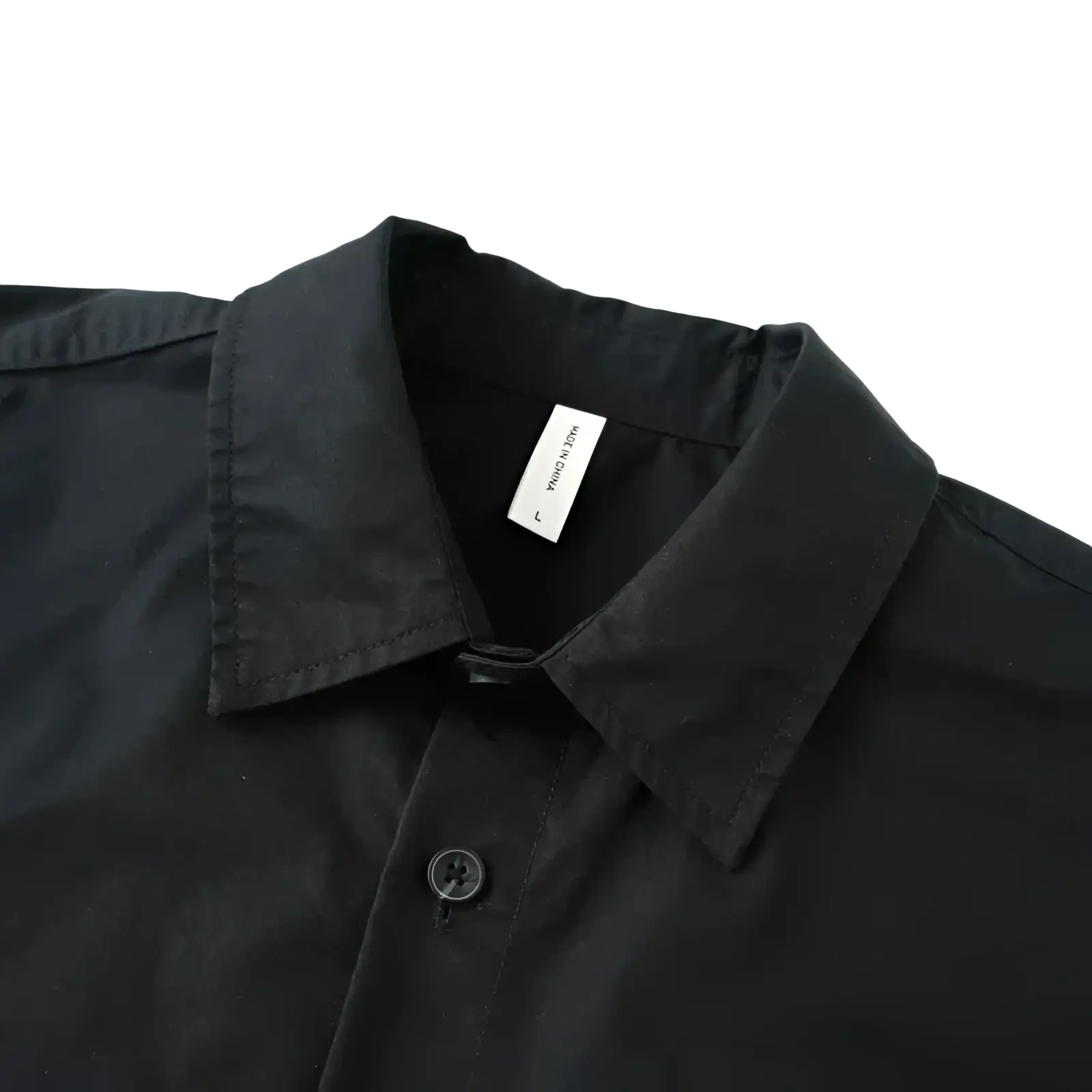 Men printed casual long sleeve shirt in black with a crisp collar and matching black buttons for everyday wear