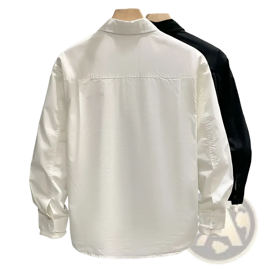 Men printed casual long sleeve shirt in white with classic collar and subtle stitching details for versatile wear
