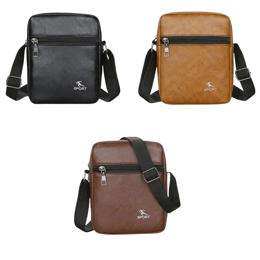 Men pu leather crossbody messenger bags in black khaki and brown with a subtle textured finish made of faux leather