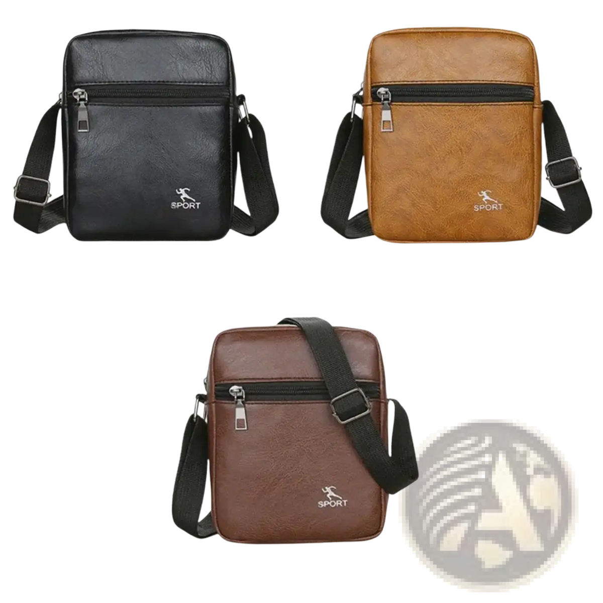 Men pu leather crossbody messenger bags in black khaki and brown with a subtle textured finish made of faux leather