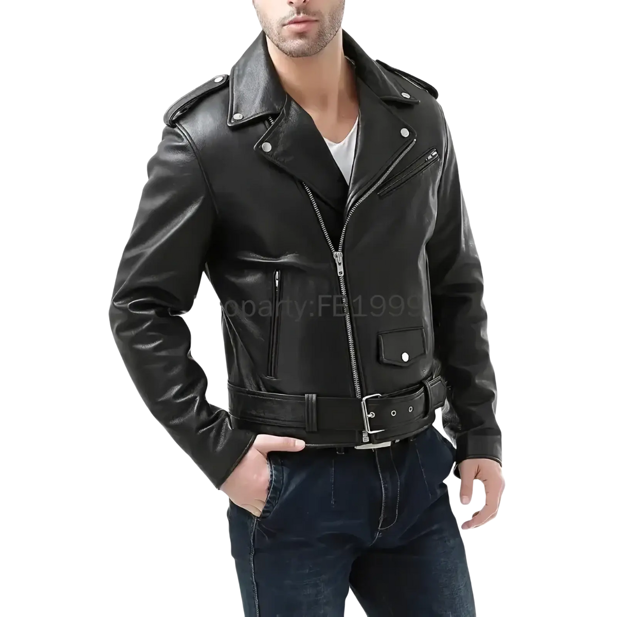 Men pu leather motorcycle jacket slim fit black featuring black leather with silver zippers and snap buttons