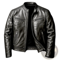 Men pu leather motorcycle jacket black with stand collar silver zippers and snap buttons front view