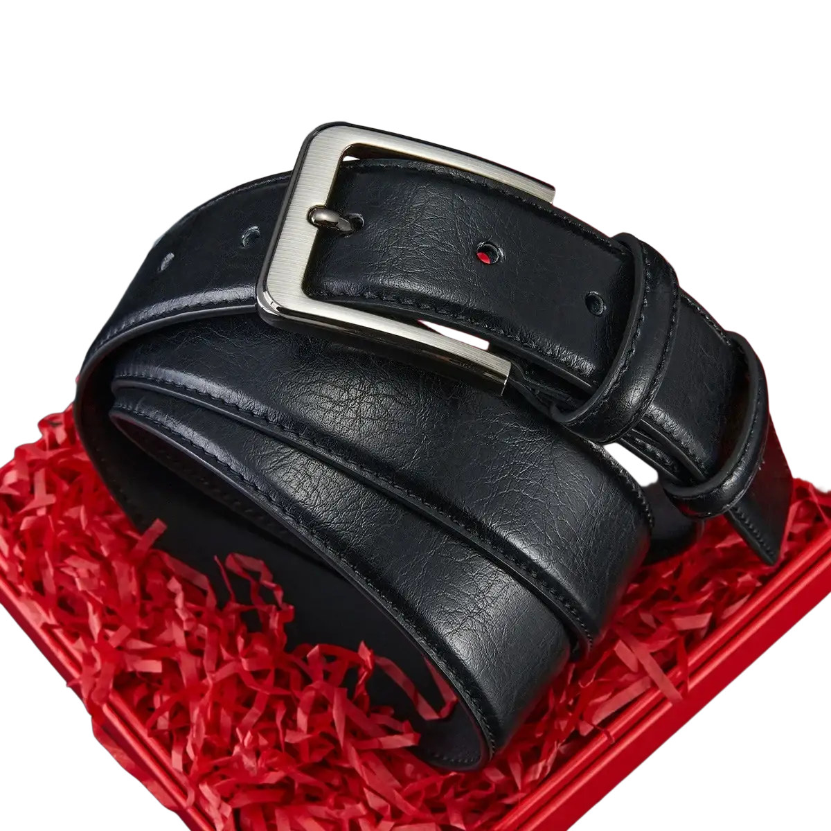 Men pu leather pin buckle belt in black with a silver-toned buckle designed for everyday use