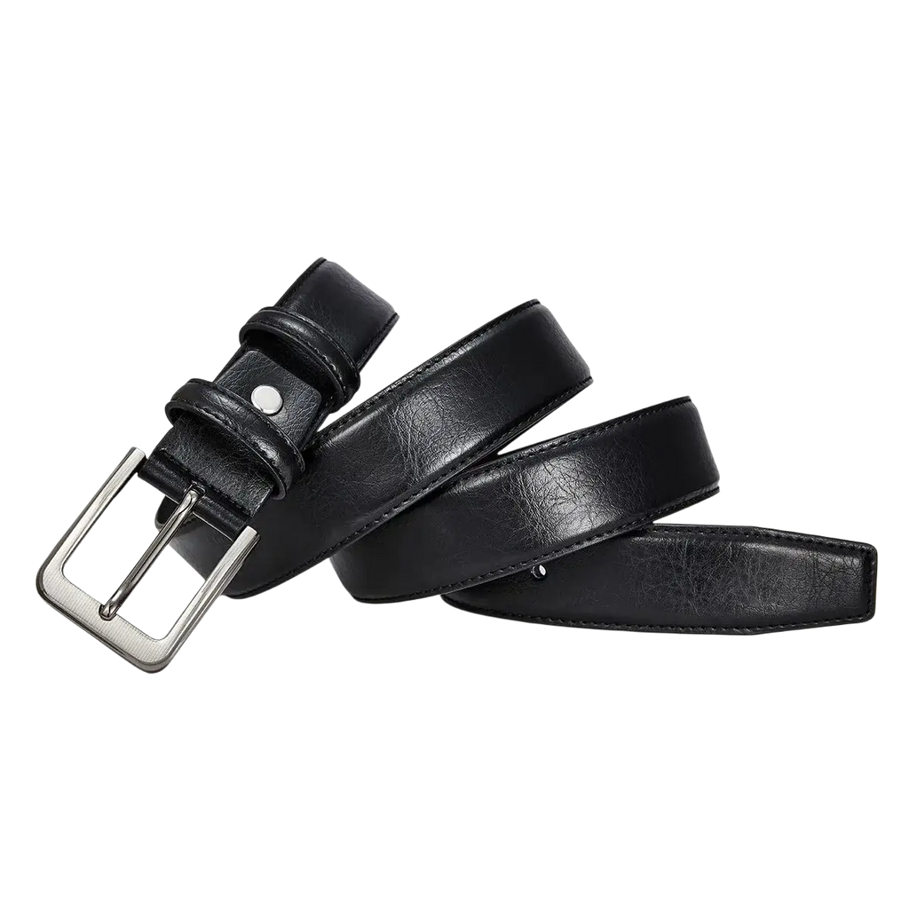 Black men pu leather pin buckle belt with silver toned buckle perfect for formal and casual wear