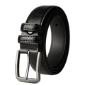 Men pu leather pin buckle belt in black with silver-toned rectangular buckle made of synthetic leather