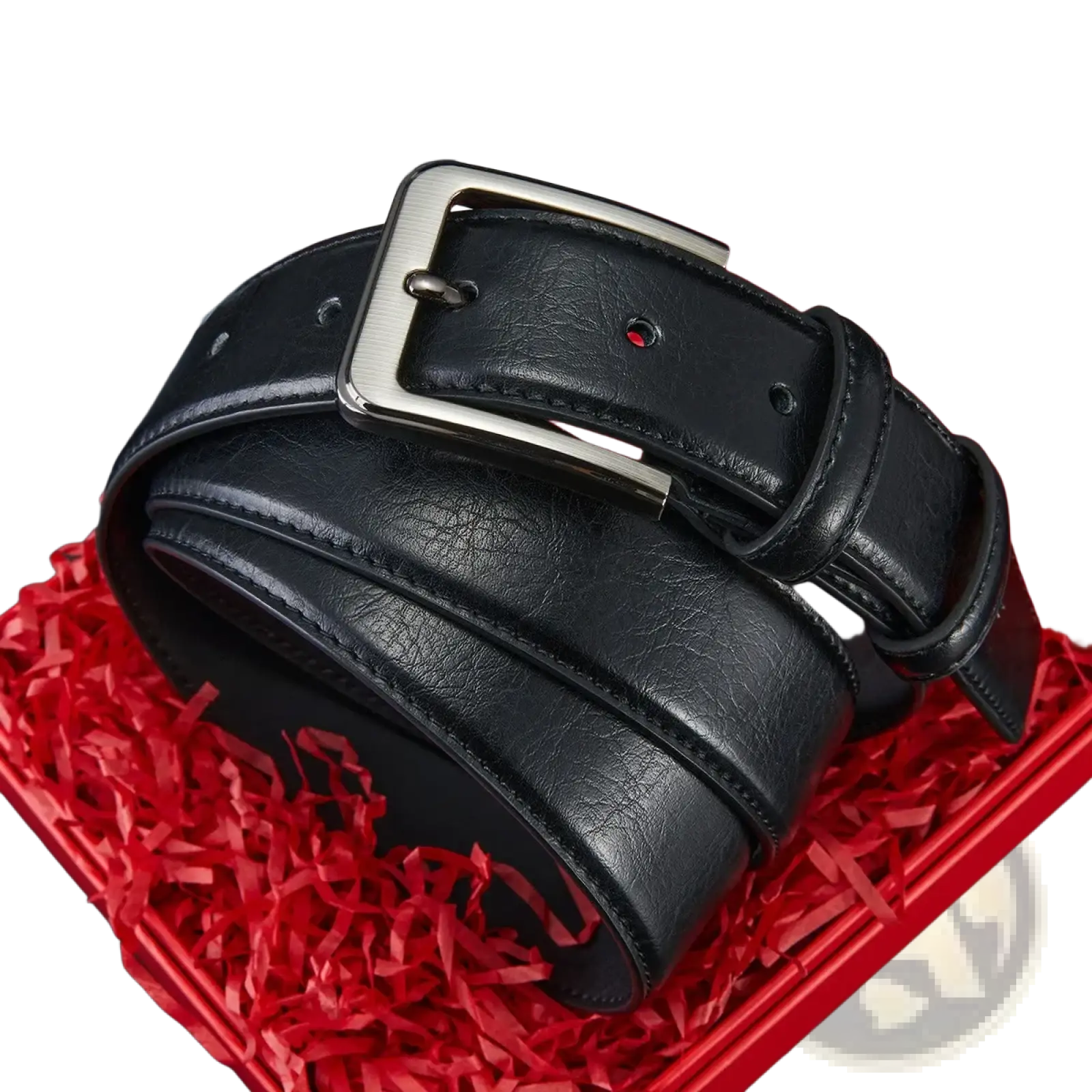 Men pu leather pin buckle belt in black with a silver-toned buckle designed for everyday use