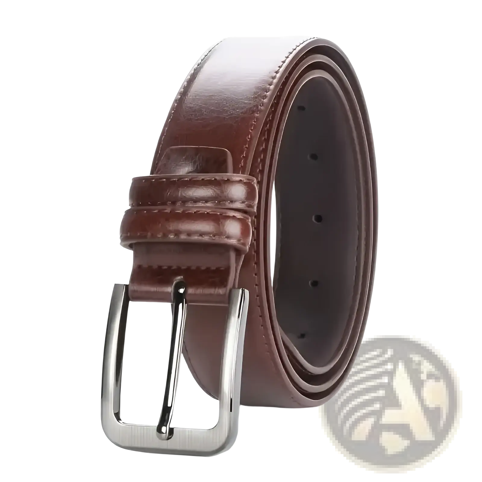 Men pu leather pin buckle belt in brown with a silver-toned buckle suitable for formal or casual wear