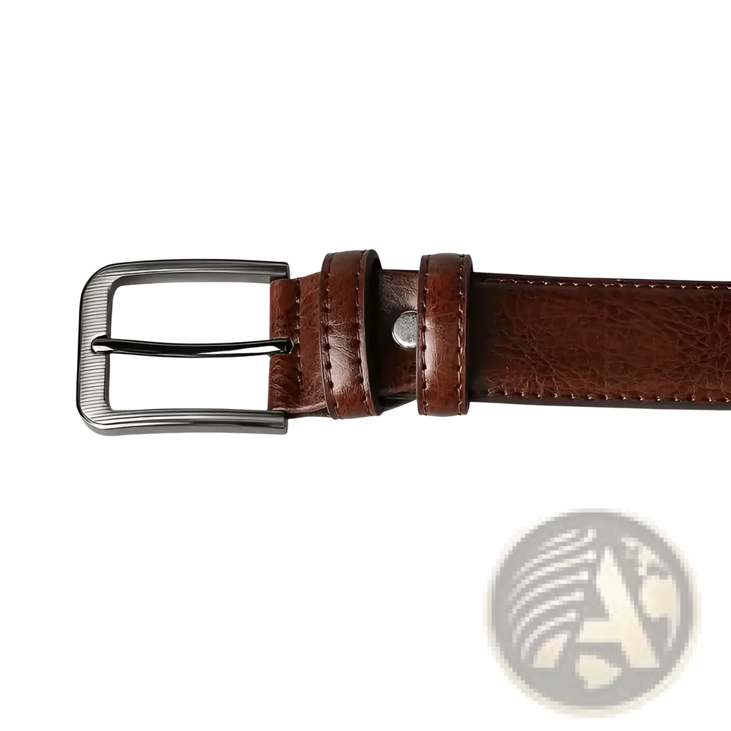 Men pu leather pin buckle belt in brown with a silver-toned buckle for stylish and durable wear