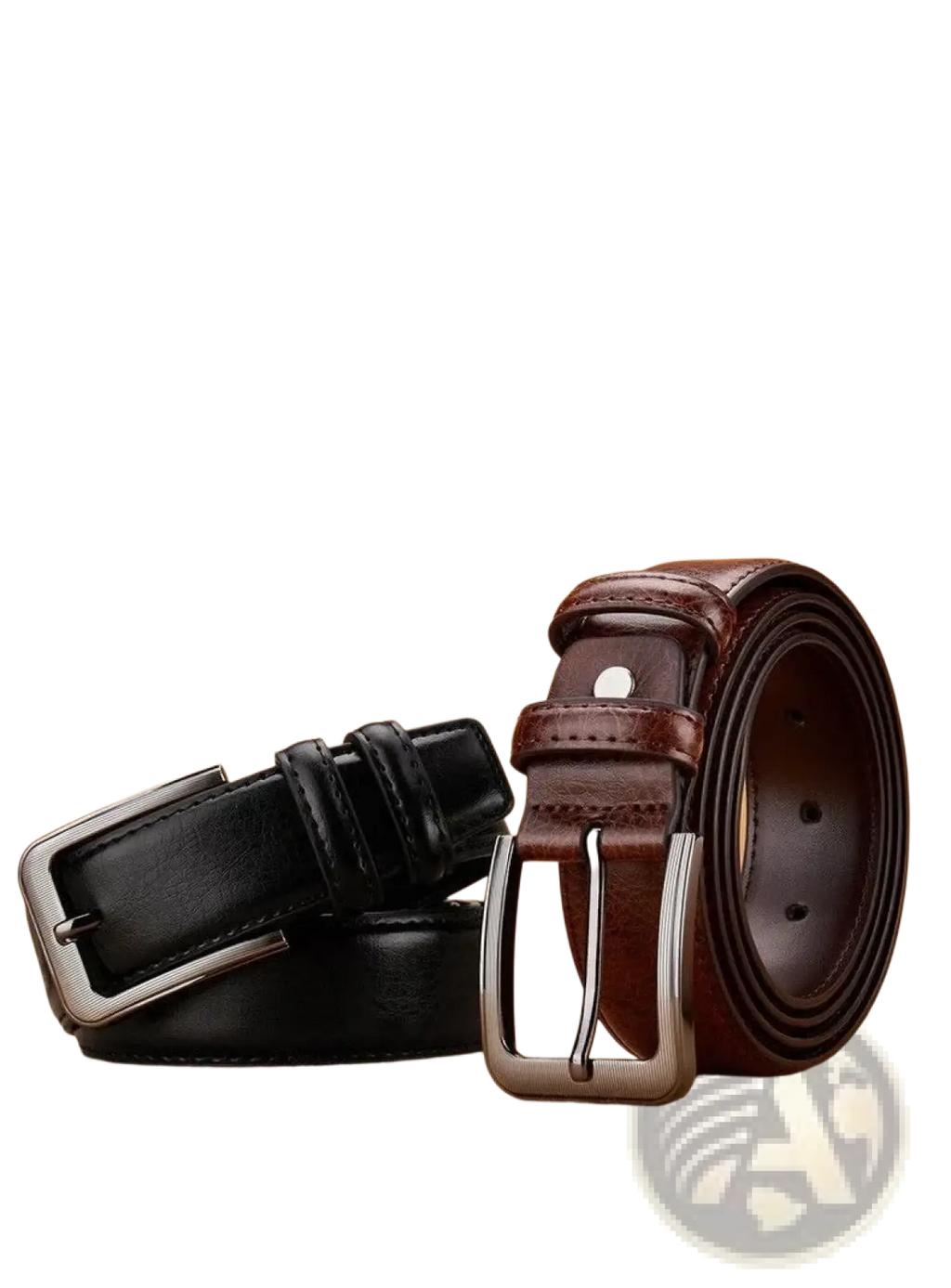 Men pu leather pin buckle belt set featuring sleek black and rich brown belts with polished silver buckles