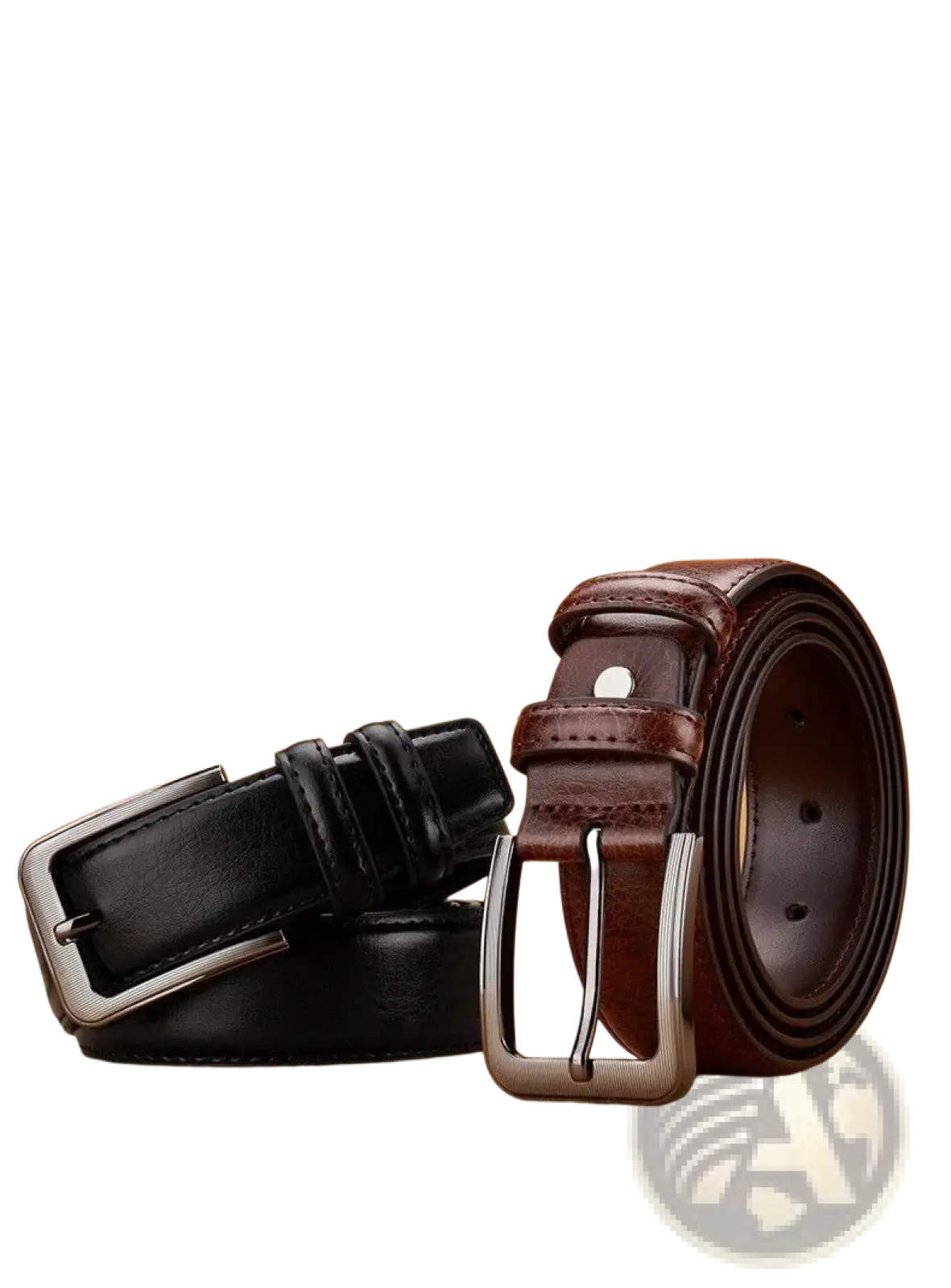 Men pu leather pin buckle belt set featuring sleek black and rich brown belts with polished silver buckles