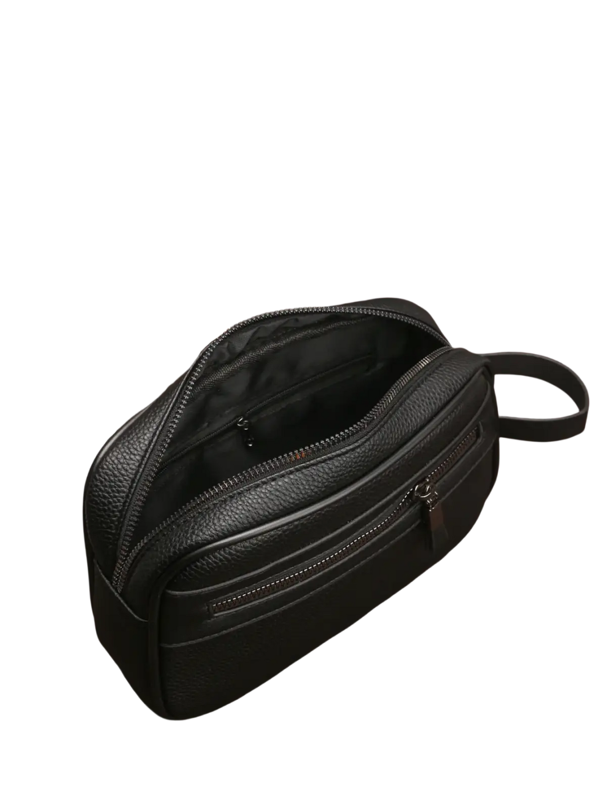 Men pu leather toiletry bag large travel organizer in black with multiple zippered compartments and short handle