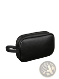 Black textured pu leather men toiletry bag with short handle and dual zippers large travel organizer