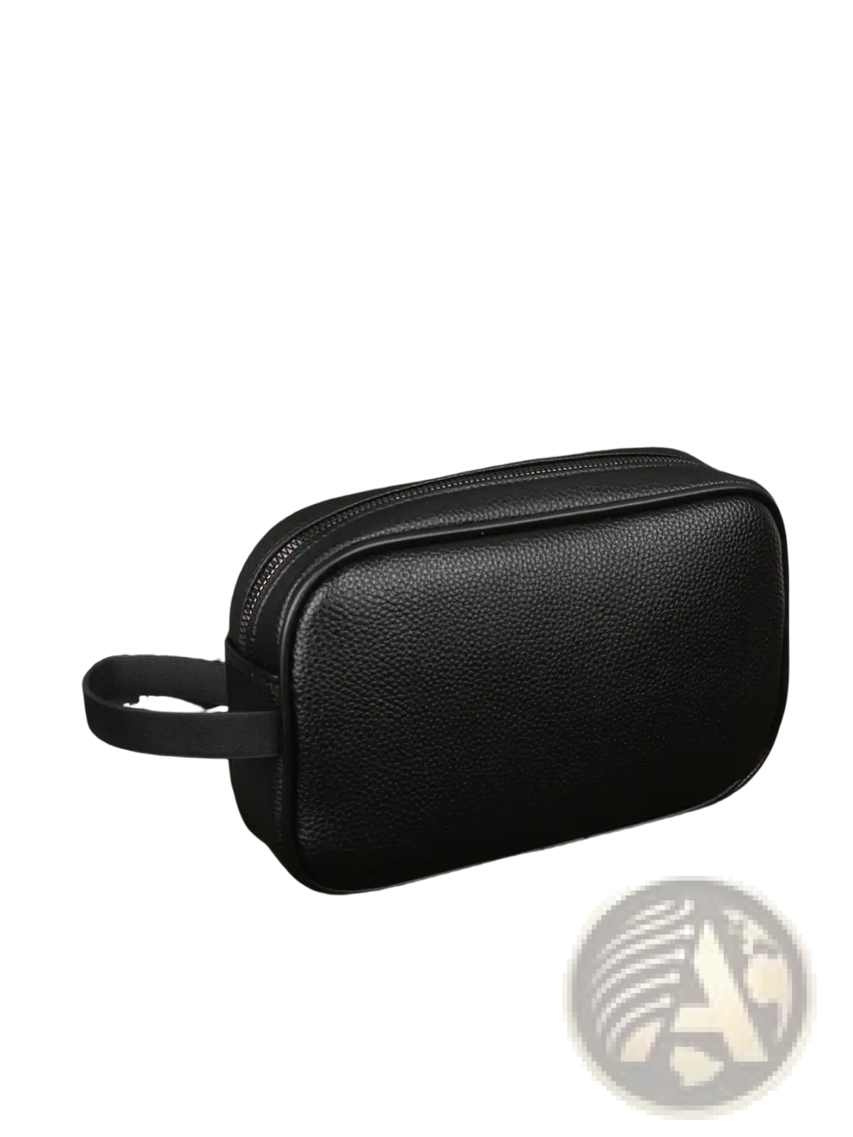 Black textured pu leather men toiletry bag with short handle and dual zippers large travel organizer