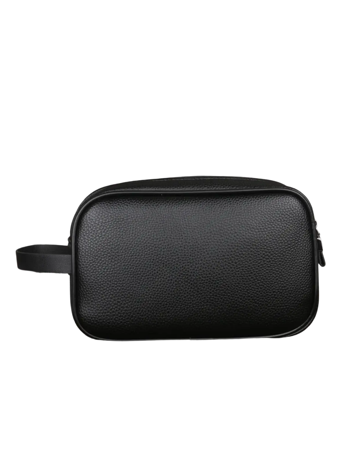 Black textured pu leather men toiletry bag with zipper closure and adjustable strap for large travel organization