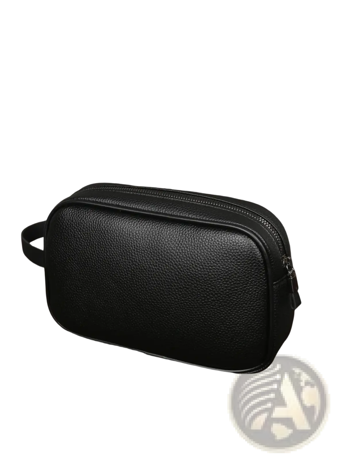 Black textured pu leather men toiletry bag with dual zippers and short handle large travel organizer