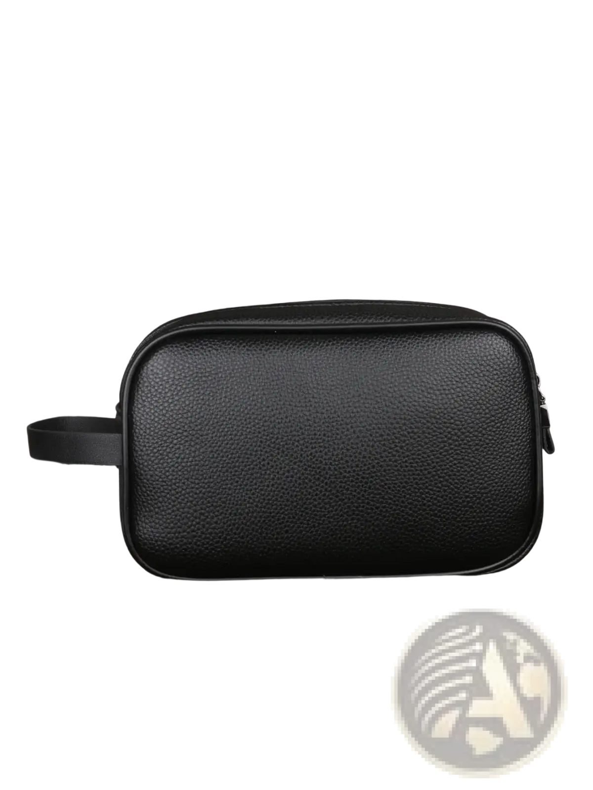 Black textured pu leather men toiletry bag with zipper closure and adjustable strap for large travel organization