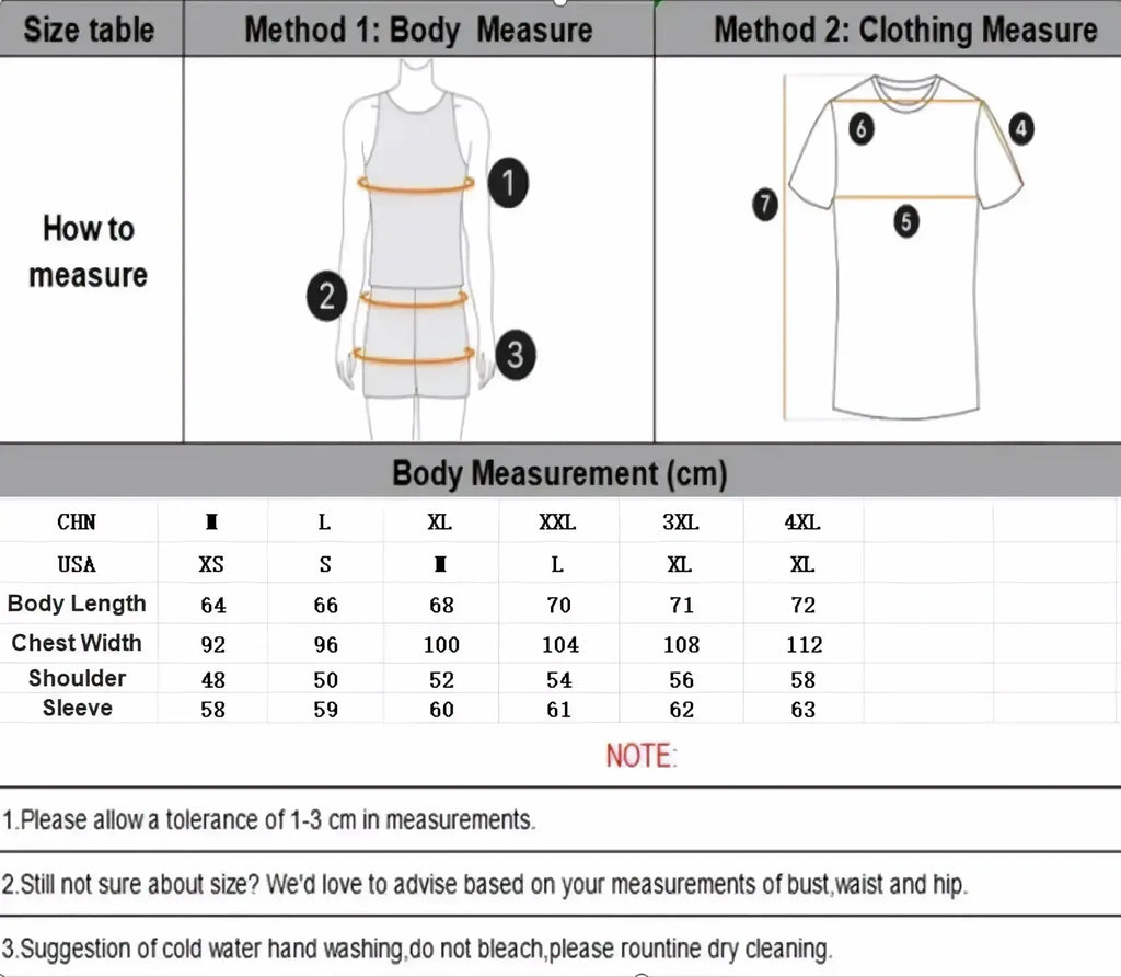 Size chart for men pumpkin knit sweater casual pullover showing body measurements in centimeters with illustrated methods