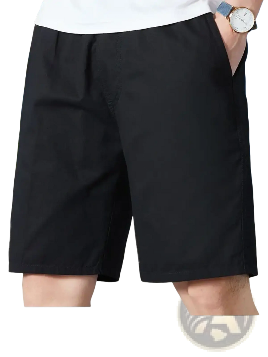 Men pure cotton casual loose summer shorts in black with a relaxed fit and side pockets
