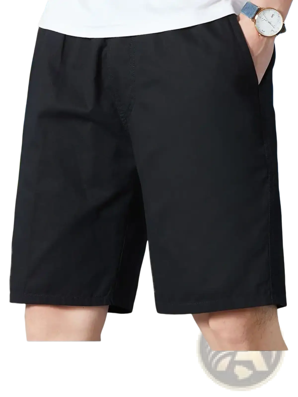 Men pure cotton casual loose summer shorts in black with a relaxed fit and side pockets