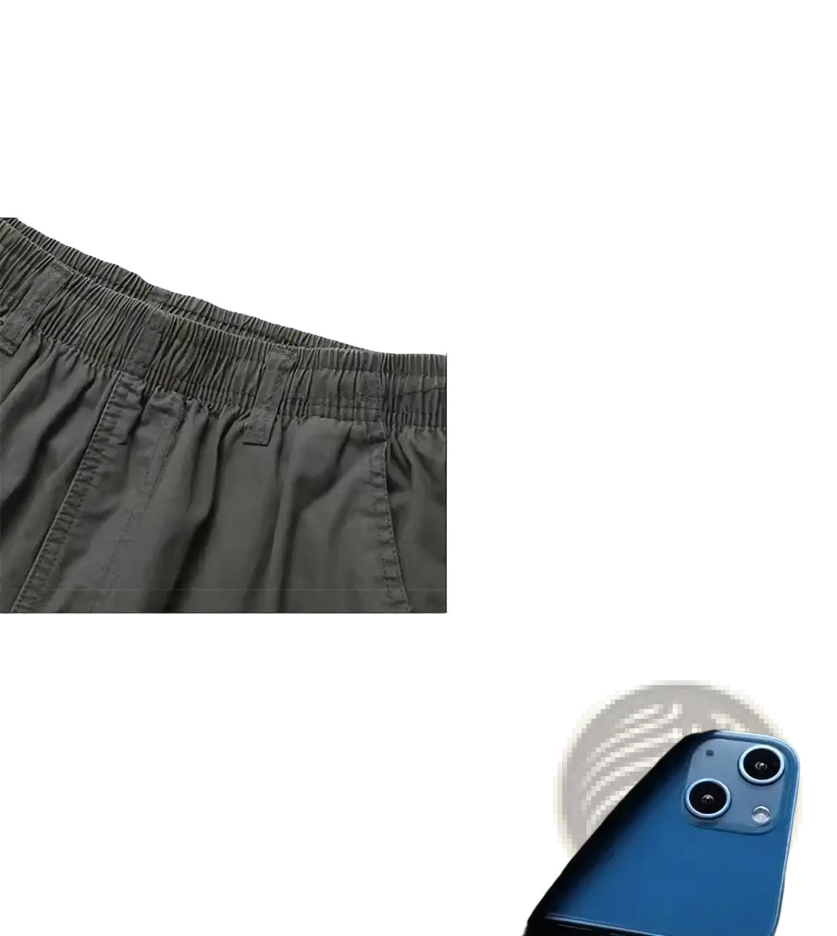 Men pure cotton casual loose summer shorts with dark gray elastic waistband and reinforced leather belt loops