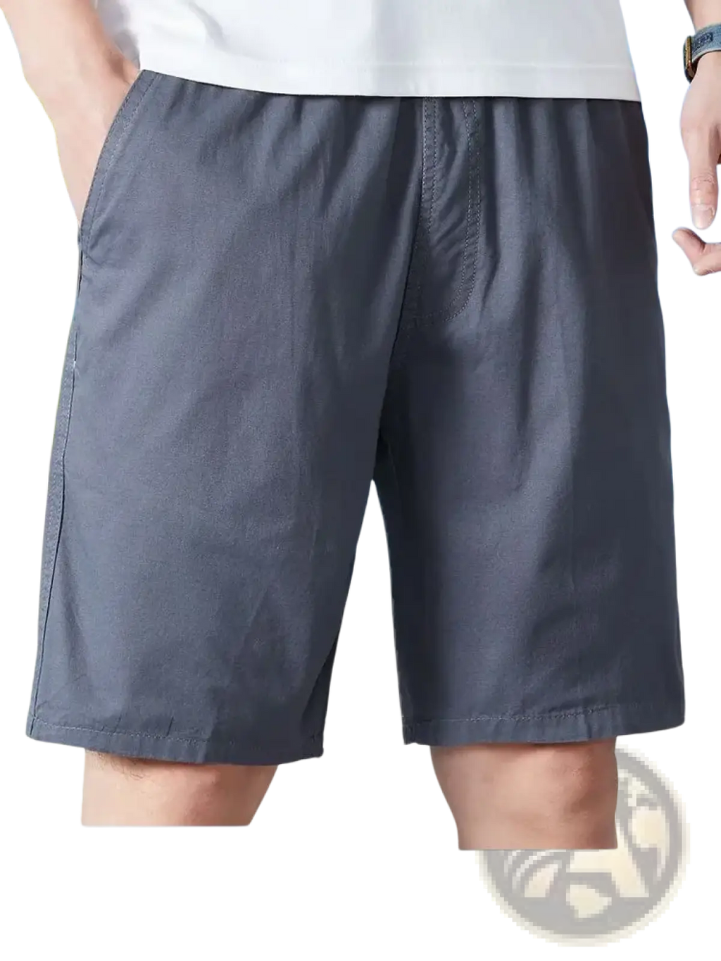 Men pure cotton casual loose summer shorts in dark gray with a relaxed fit and side pockets