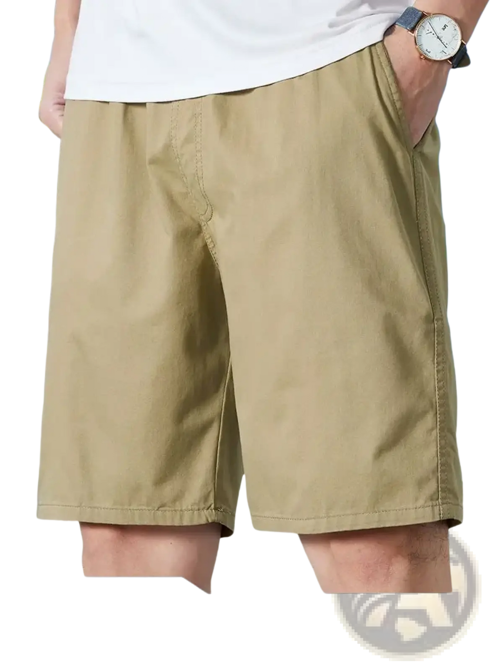 Men pure cotton casual loose summer shorts in khaki with relaxed fit and side pockets made of cotton