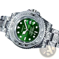 Men quartz engraved luxury stainless steel wristwatch with a silver fensir submariner case and vibrant green dial
