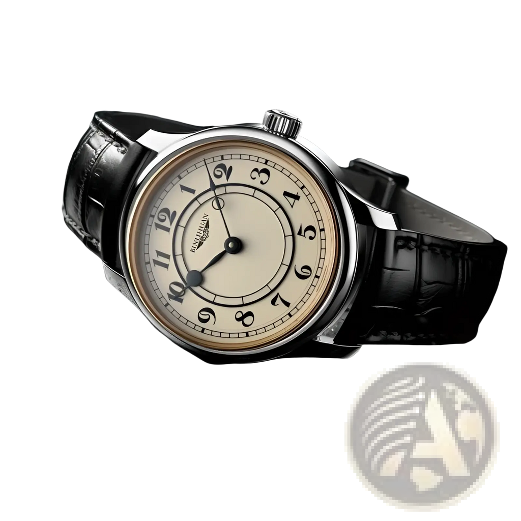 Men quartz leather watch silver with cream dial black arabic numerals and textured black leather strap