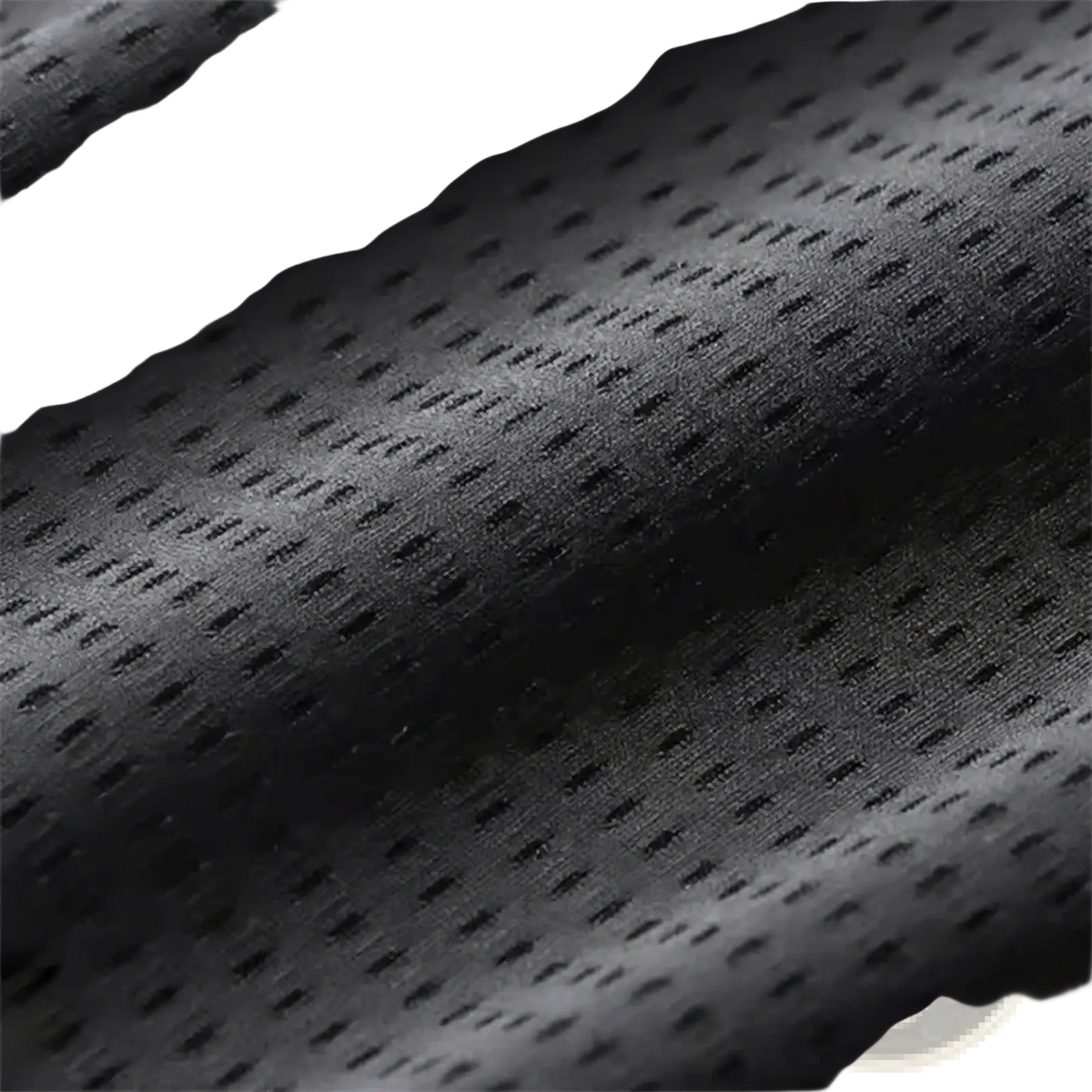Black perforated mesh fabric on men quick dry athletic jogger pants showcasing a breathable textured weave