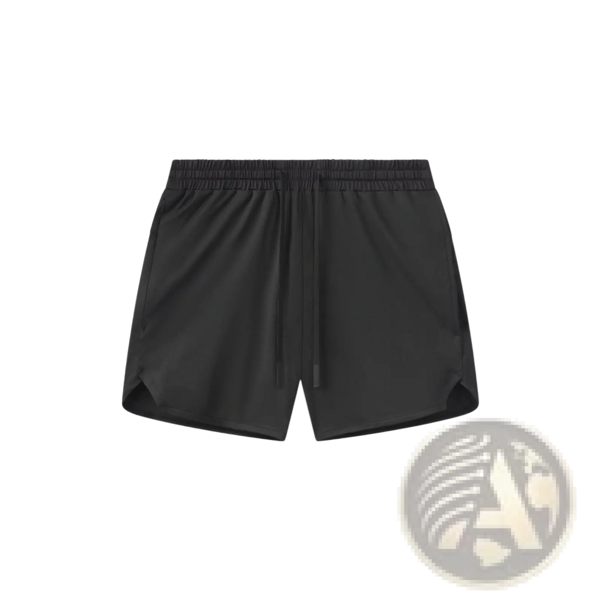 Men quick dry athletic sports shorts in black with elastic waistband and drawstring made from lightweight fabric