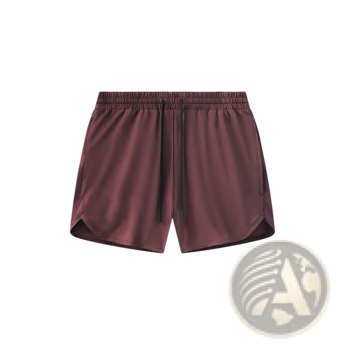 Men quick dry athletic sports shorts in maroon with elastic waistband and black drawstrings for active use