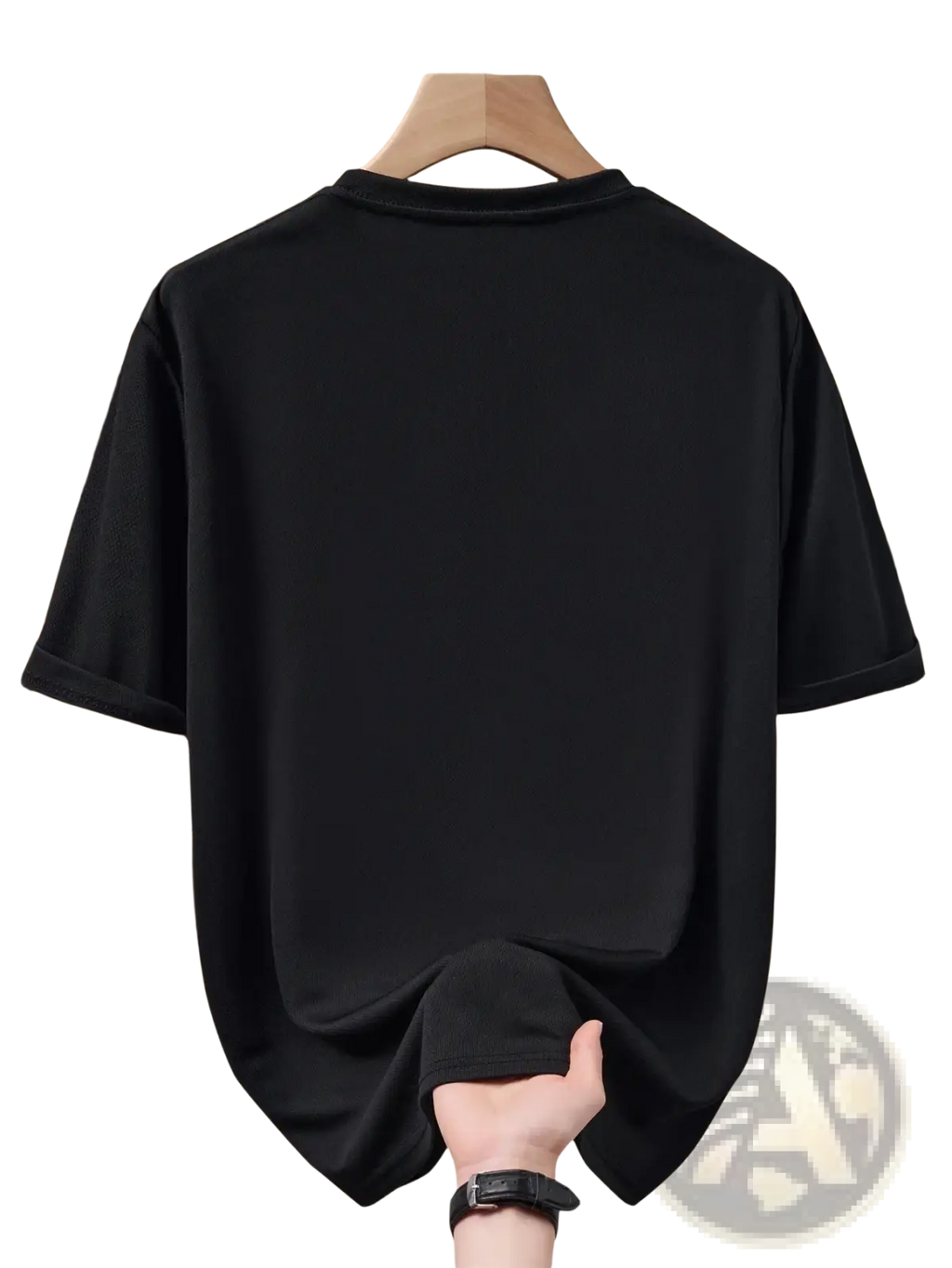 Men quick dry summer t-shirt black short-sleeved crew neck made from smooth lightweight fabric for warm weather use