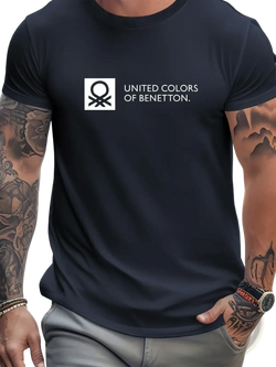 Men quick dry summer t-shirt by United Colors of Benetton in black with white logo and text on the front