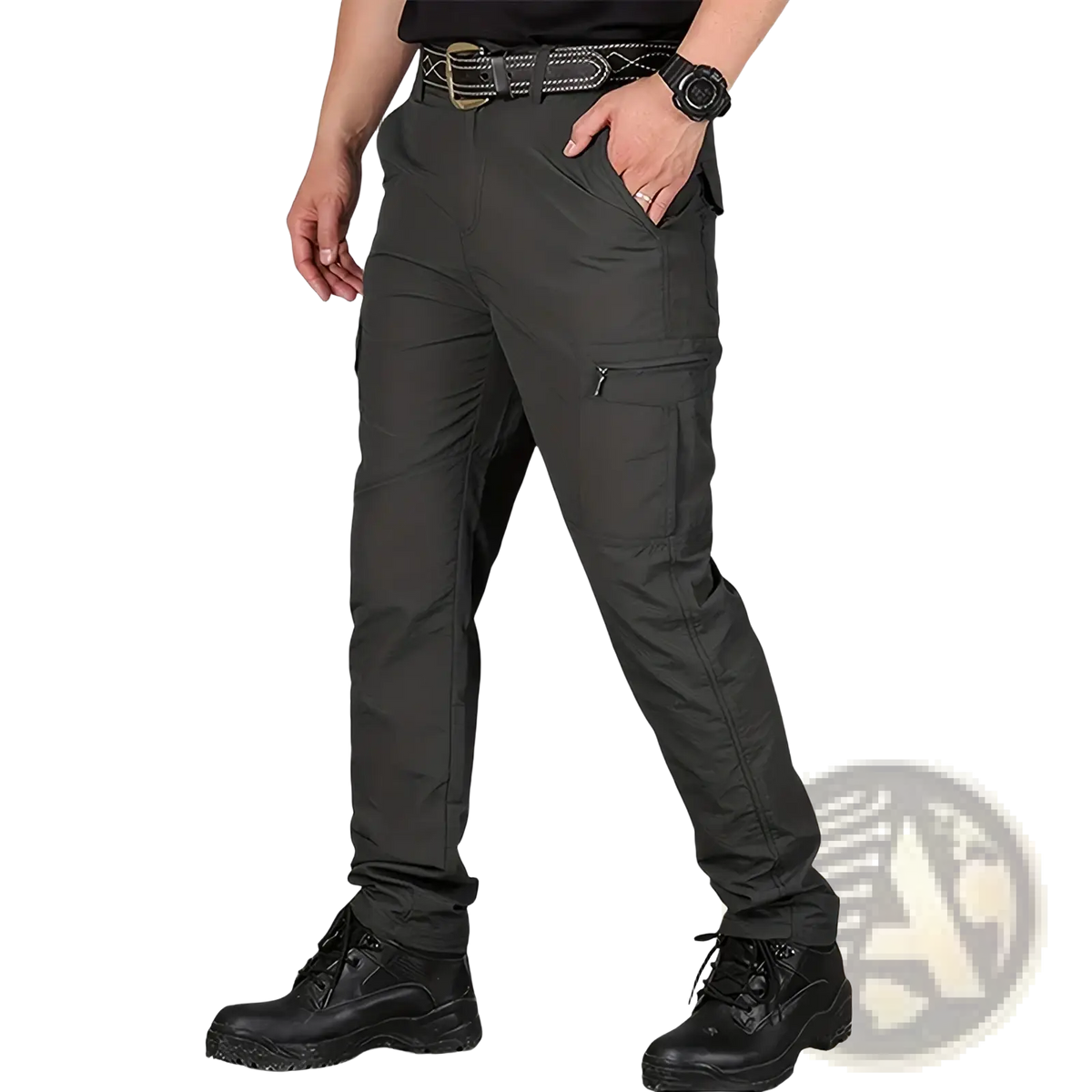 Dark gray men quick dry tactical cargo pants with multiple pockets and durable fabric design for rugged use