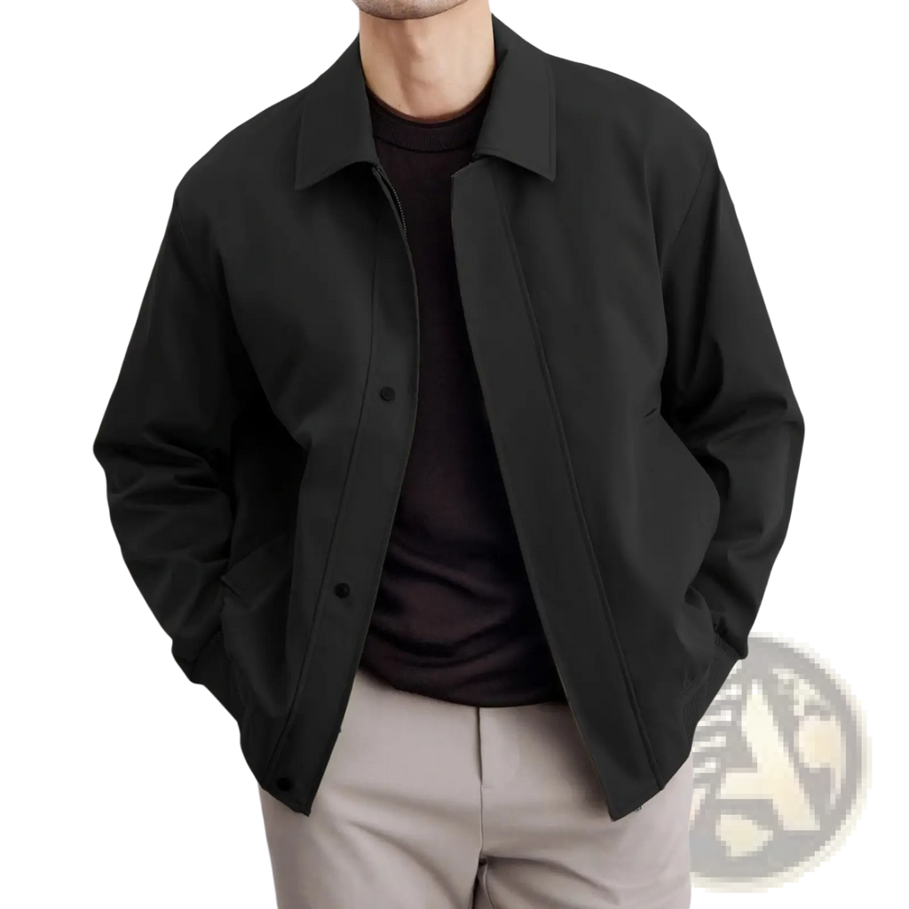 Men quilted lapel executive jacket in black with quilted cotton lining for warmth and comfort