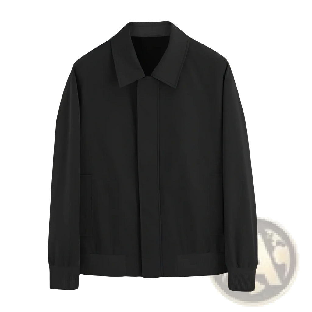 Men quilted lapel executive jacket in black with classic collar and ribbed cuffs for casual wear
