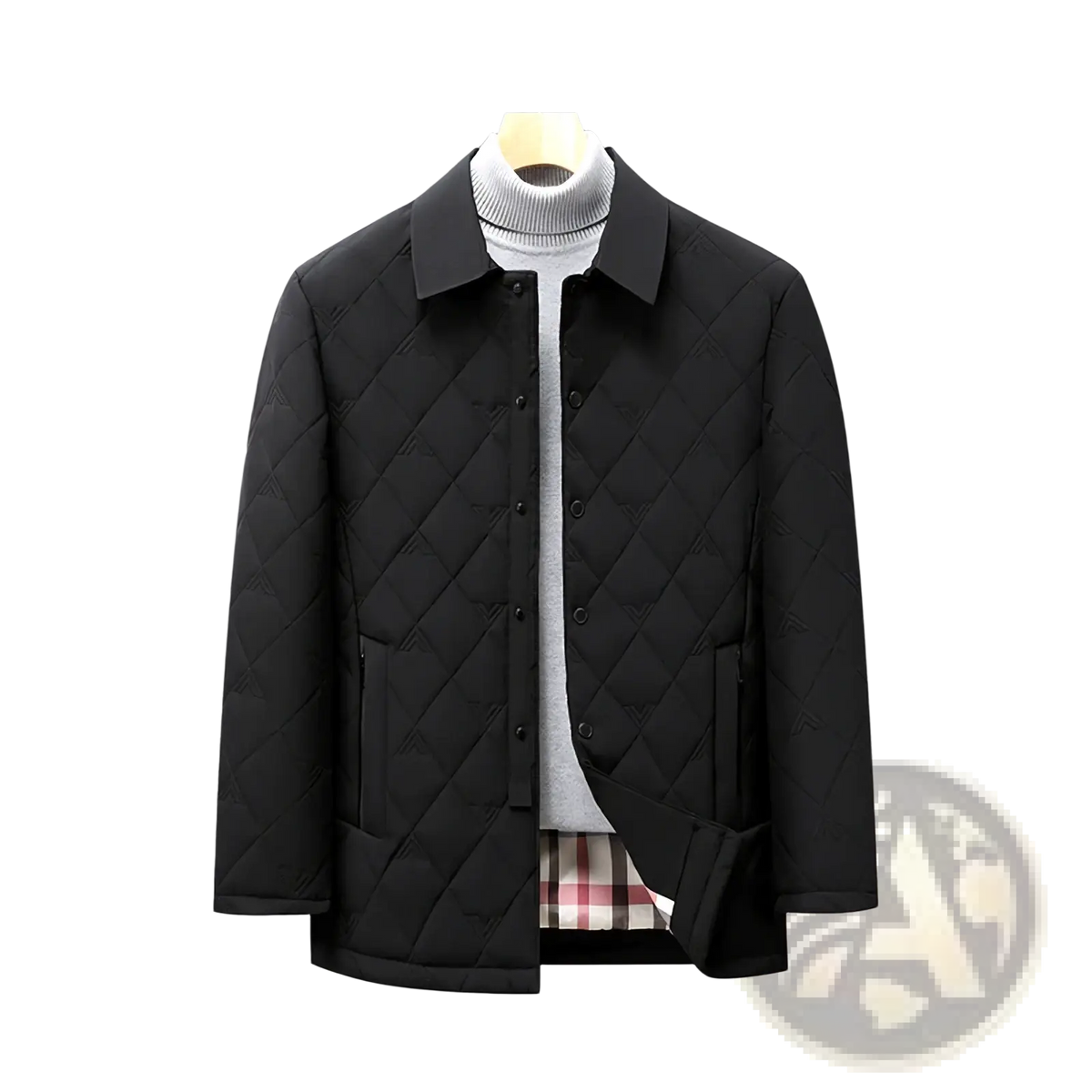 Men quilted workwear jacket in black with quilted design, classic collar, and button-front closure