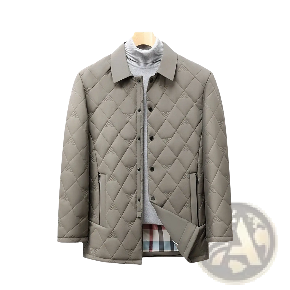 Men quilted workwear jacket in beige with diamond quilted pattern black buttons and two side pockets